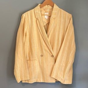 Butter Yellow Double Breasted Pin Stripped Linen Jacket